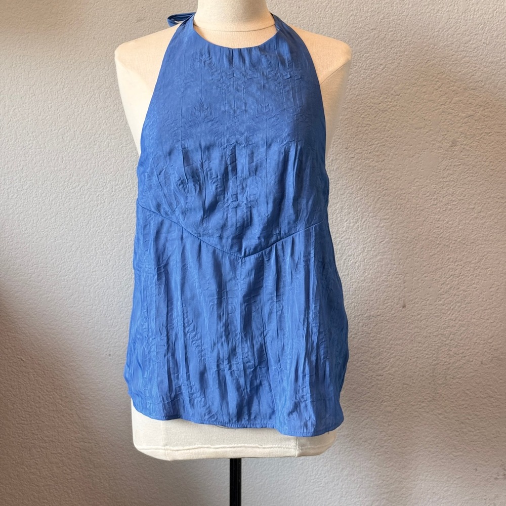 VRG GRL Blue Crinkle Texture Halter Top & Wide Leg Pants 2-Piece Set Womens S